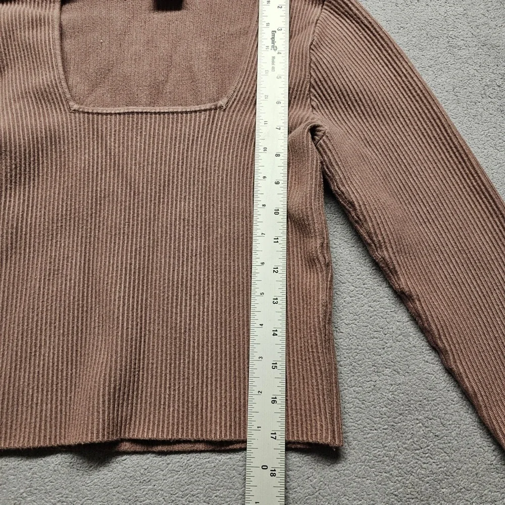 Abercrombie & Fitch Crop Sweater Womens M Brown Ribbed Long Sleeve Square Neck